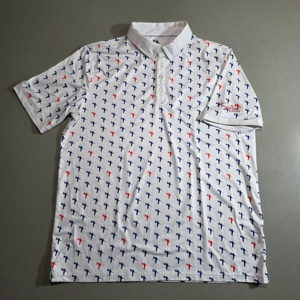 AndersonOrd Mens Performance Golf Polo Shirt White Red Hawk Ridge Logo Size L